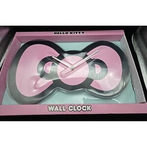 New Sanrio Hello Kitty Pink &‎ Black Bow Wall Analog Clock Cute Decor  box dmg